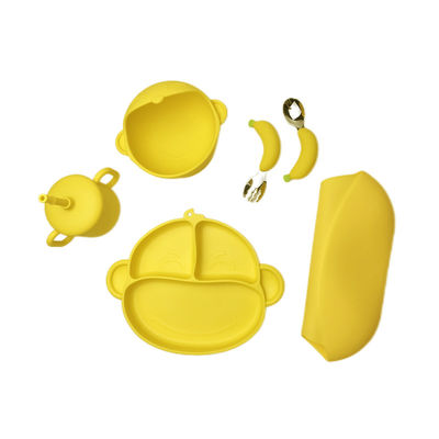 kupować Praktyczny silikonowy zestaw do karmienia niemowląt Zastawa stołowa Cartoon Monkey Shape Food Grade online manufacture