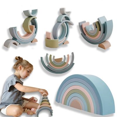 kupować Edukacyjna zabawka do układania dla niemowląt BPA Free Rainbow Silicone Stacker Food Grade online manufacture