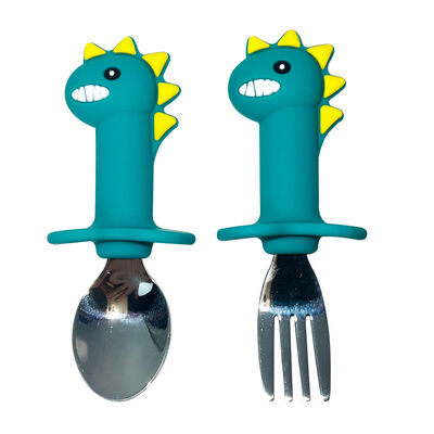 kupować Cute Animal Shape Silicone Baby Spoon Cartoon Dinosaur Short Handle Fruit Table Fork łyżka do karmienia dzieci online manufacture