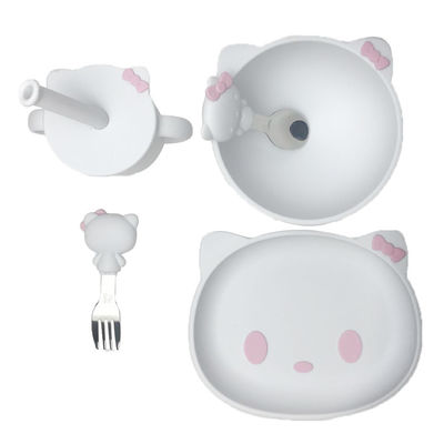 Dostosowane rozmiary Cartoon Kitten Shape Baby Silikonowy zestaw do karmienia Bpa za darmo