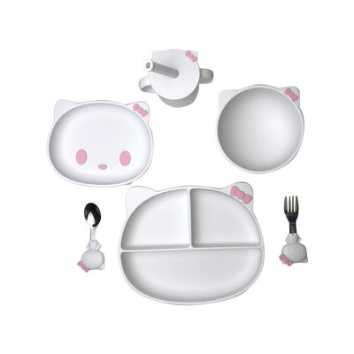 6 sztuk Silikonowy Zestaw Do Karmienia Dziecka Kitten Shape BPA Free Miski Ssące I Talerze