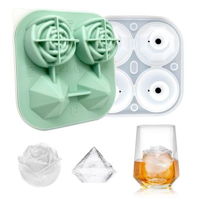MHC Custom Shape 3D Flower Ice Cube Tray z pokrywą non-Spill 4 Rosette And Diamond Ice Cream Tools